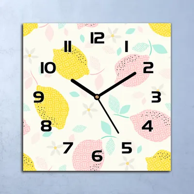 Produktbild von Wanduhr Echt-Glas-Küchenuhr Zitronen mit Blumen Quarz 30x30 Deko Bilder