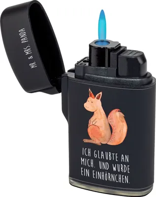 Produktbild von Mr. & Mrs. Panda sturmfeuerzeug Einhorn Glauben - Schwarz - Geschenk, Feuerzeug, Feuerzeuge, Unicorn, Gasfeuerzeug, Einhörnchen, Eichhörnchen, Zünder, zigarettenanzünder