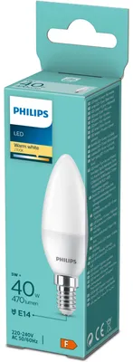 Produktbild von Philips Kerzenlampe 40W B35 E14, 4,9 W, 40 W, E14, 470 lm, 15000 h, Warmweiß