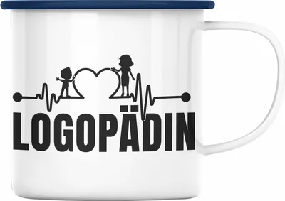 Produktbild von Trendation - Logopädin Herzschlag Emaille Tasse Geschenk Logopädie Logopäde (Blau)
