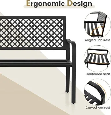 Image de Banc de jardin en métal - 2 places - Pour l'extérieur - Structure robuste - 127 cm de large - Noir