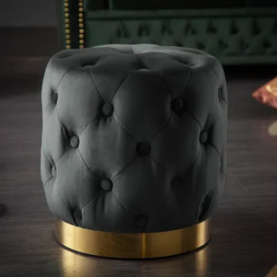 Produktbild von riess-ambiente Design Hocker MODERN BAROCK 40cm schwarz gold Samt Chesterfield Polsterhocker Fußhocker