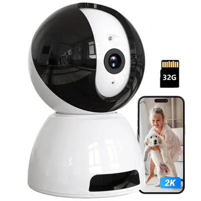 Produktbild von 2K Überwachungskamera Innen 360° Indoor Hundekamera Babyphone Automatische Verfolgung 2-Wege-Audio Bewegungserkennung Nachtsicht mit 32GB TF-Karte