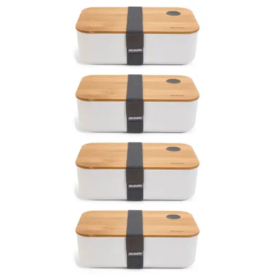 Produktbild von 4x Kunststoff Lunchbox 1200 ml mit Holz Deckel 19,5 x 11,5 x 5,5 cm Brotdose Vesperdose Brotbox