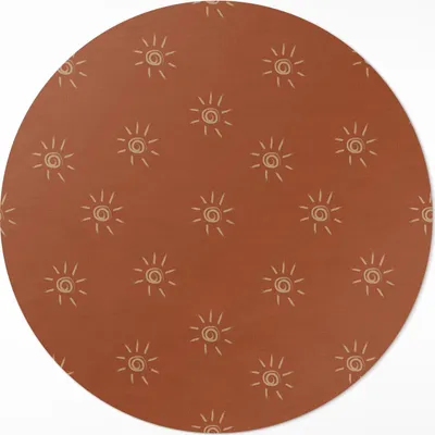 Produktbild von Muster aus Sonnenblumen im Boho-Vintage-Stil– Vinylteppich – Indoor Teppich – Flur – Pflegeleicht – Runder Teppich – PVC Teppich – Outdoor Teppich – Pflegeleicht – fi 120cm