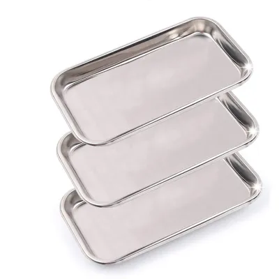 Produktbild von 3er-Pack professionelle medizinische, chirurgische Edelstahl-Behandlungstabletts für Zahnbehandlungen, Verdickungstabletts für Laborinstrumente, flache Ausführung (21,8 x 10,9 x 2 cm, 3)