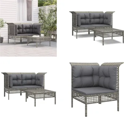 Produktbild von vidaXL 3 tlg. Garten Lounge Set mit Kissen Grau Poly Rattan - Garten Lounge Set - Garten Lounge Sets - Lounge Set - Gartenmöbel Set