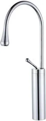 A chrome faucet on a white background.