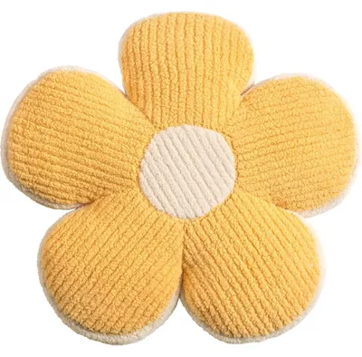 Produktbild von Kissen - Ø 43 cm - Gelb - Beige - Polyester - Cordsamt-Optik - Blume
