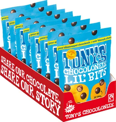 Obrázok produktu pre Tony's Chocolonely - Čokoláda Tony Chocolonely Lil Bits Pure Choc Sünde | Vrecko A 120 gramov | 8 kusov