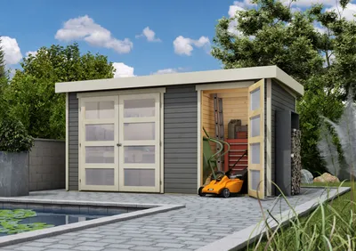 Produktbild von Karibu Gartenhaus Maluna 1 terragrau inkl. Fußboden & Dacheindeckung Gerätehaus Gartenlaube