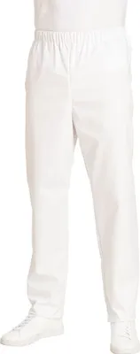 A person wearing white pants and white sneakers.
