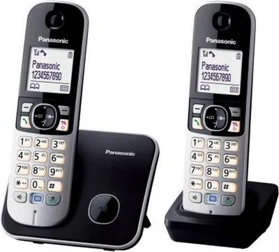 Produktbild von Panasonic KX-TG6812FRB, DECT-Telefon, Kabelloses Mobilteil, Freisprecheinrichtung, 100 Eintragungen, Anrufer-Identifikation, Schwarz, Silber