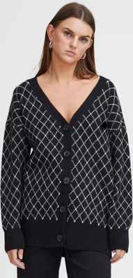 Image de Cardigan pour femme Ichi IHALVINO, col en V, boutonnage, coupe ample