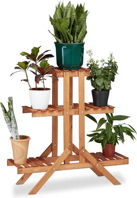 Produktbild von Famanu Pflanzenregal - 3-stufiges Holz-Pflanzenregal - Lichtbraun