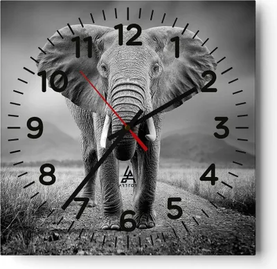 Produktbild von Wanduhr - Quadrat - Glasuhr - Elefant Wildnis Natur - 30x30cm - Schleichendes Uhrwerk - Lautlos - zum Aufhängen bereit - Dekoration Modern - Wanddekoration aus Glas - C4AC30x30-4966