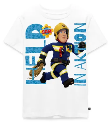 Produktbild von Spreadshirt Feuerwehrmann Sam™ Held In Aktion Cooles Design Kinder Premium T-Shirt, 110/116 (4 Jahre), Weiß