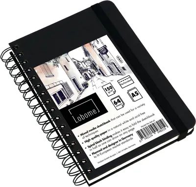 Image de Carnet de croquis A5 | 64 feuilles, carnet de croquis polyvalent | Bloc de dessin avec papier blanc de 150 g/m² et reliure spirale