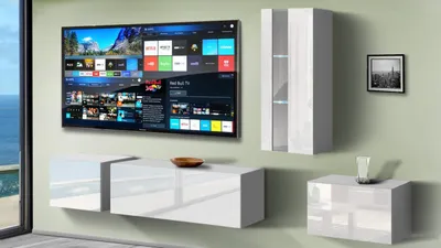 Obrázok produktu pre Furnitech Obývacia stena - Moderná závesná skrinka - Obývacia stena s policami a TV skrinkou - Nábytok do obývačky bez LED (Sopelek AN8-18W-HG2 1A)