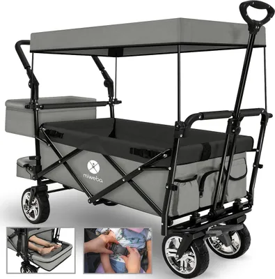 Produktbild von Miweba Faltbarer Bollerwagen MB-20 | Sonnendach - Schiebe- & Zugstange - Stauraumverlängerung - 360° Räder - Bis 100 Kg (Hellgrau/Dunkelgrau V2)