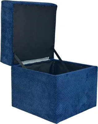 Obrázok produktu pre Zamatový taburet ZEFIR DOT 40x40 cm štvorcový s úložným priestorom - rozkladací čalúnený taburet do obývačky - tmavomodrý