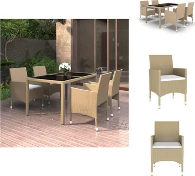 Produktbild von vidaXL 5-tlg. Garten-Essgruppe Poly Rattan und Hartglas Beige - Gartenmöbel-Sets
