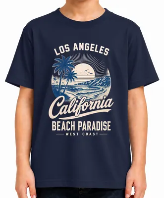 Imagen del producto de Camiseta para niños con diseño vintage de "Paraíso playero de Los Ángeles, California, Costa Oeste", color azul marino, talla 140