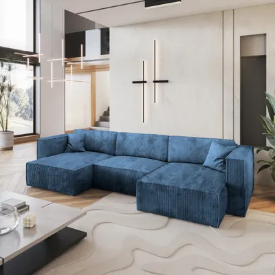 Produktbild von Masseno Ecksofa SARMO P mit Schlaffunktion U-Form, Sofa mit Bettkasten, Wohnzimmersofa, Couch, Soffa, Bettsofa, Couchgarnitur- Blau, POSO 05