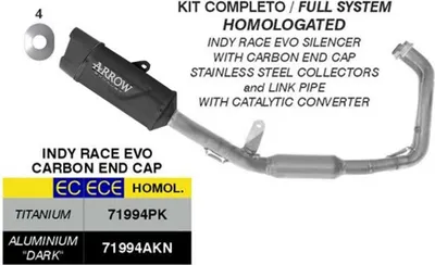 Produktbild von ARROW Indy Race EVO Komplettauspuff genehmigt schwarzes Aluminium für Yamaha MT-07