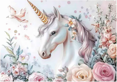 Produktbild von Fototapete Kinderzimmer Mädchen Einhorn Blumen - 300x210 cm - inklusive kleister - Vlies Tapete Kinder - Vliestapete Modern Wandtapete - Kindertapete