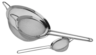 Obrázok produktu pre Sada troch sitiek do kuchyne – nerezová oceľ – vhodné do umývačky riadu – na scedenie a parovanie – priemer 8 cm, 14 cm, 20 cm