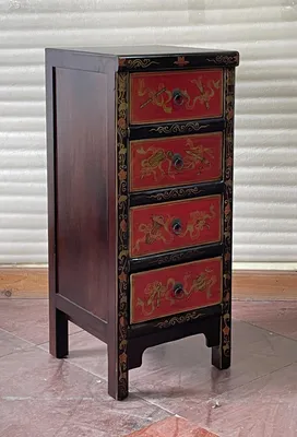 Produktbild von Antike chinesische Kommode Höhe88cm mit 4 Schubladen braun mit gold