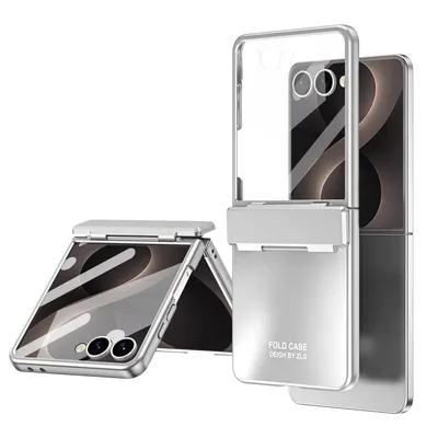 Image de Étui pour Samsung Galaxy Z Flip 8, coque rigide en PC avec revêtement électrolytique et protection de la charnière, couleur argent
