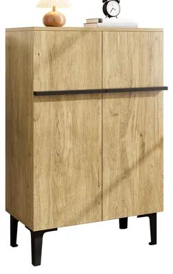 Image de Armoire à chaussures, grand espace de rangement, étagères réglables, noir - bois - aggloméré