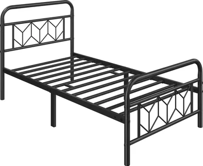 Produktbild von Yaheetech Metallbett Vintage Bettrahmen mit Hohem Kopfteil, Bettgestell Moderner Minimalistischer Einzelbett mit Lattenrost & Stauraum unter dem Bett für Schlafzimmer Gästezimmer, 90 x 190 cm Schwarz