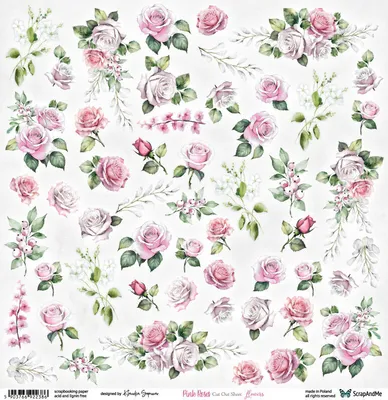 Immagine prodotto di carta scrapbooking bifacciale 30x30cm - ScrapAndMe - Rose rosa - Fiori - Foglio da ritagliare