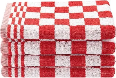 Obrázok produktu pre Uniqoos® 4-dielna sada kuchynských utierok – froté utierky, 50 x 50 cm, 100% bavlna, červené, vysoko savé, s pútkom na zavesenie