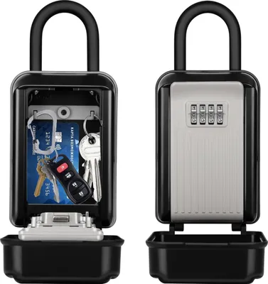 Produktbild von Sichere 4-stellige Schlüsselbox für drinnen und draußen - wasserdicht und rostfrei - mit Haken für Garage, Schule, Airbnb
