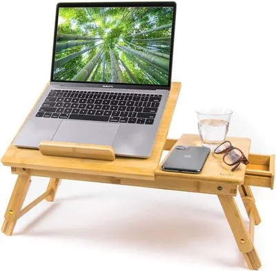 Obrázok produktu pre Nastaviteľný bambusový stolík na notebook, s nastaviteľnou výškou, stolík na raňajky