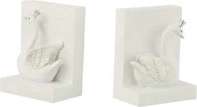 Productafbeelding van Set van 2 boekensteunen van polyresin, wit en zilver