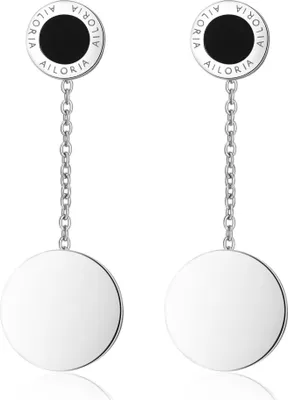 Produktbild von Ohrringe AUDE aus schwarzem Edelstahl, 1 cm, mit runden Anhängern und Kette