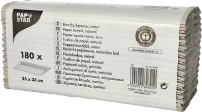 Produktbild von 20x PAPSTAR 180 Blatt Handtuchpapier C-Falz 31 cm x 25 cm natur 1-lagig | Unbekannte Einheit (180 Blätter)