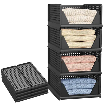 4er-Set faltbare Kleiderschrank-Organizer, Schwarz, 43x33x18 cm
