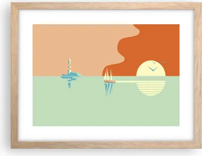 Produktbild von Gerahmtes Poster - Rahmen in heller Eiche - Sonne Segelschiff Laterne - 40x30 cm - Wand Bild - Wanddeko - Wandbilder - Kunstposter - Wandposter - Bilderrahmen - Bilder - Kunstdruck - P2NAA40x30-4888