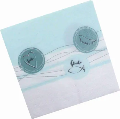 Produktbild von 20 Servietten Liebe Glaube Hoffnung 3lag. 33x33cm Fisch Herz Flügel Geburt Taufe, Farbe:grün