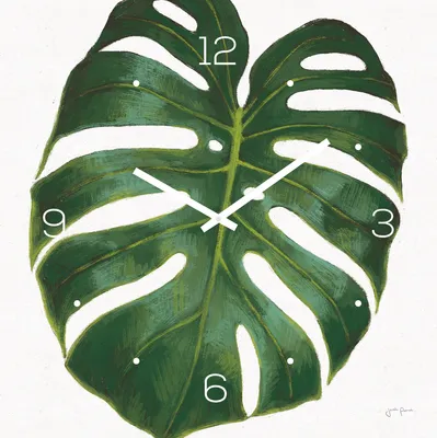 Produktbild von levandeo Wanduhr Glas 30x30cm Glasuhr Uhr Glasbild Monstera Blatt Grün Deko