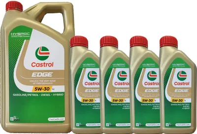 A collection of Castrol Edge 5W-30 motor oil bottles.