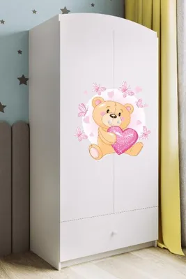 Obrázok produktu pre Detská šatníková skriňa Babydreams Šatníková skriňa so závesnými dverami Medvedík I Biela