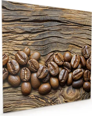 Produktbild von Küchenrückwand Spritzschutz Glas mit Motiv Kaffeebohnen Holz 40 x 40 cm