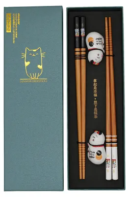 Productafbeelding van Sushi Essstäbchen Set met Kattenonderzetter - 2 Paar